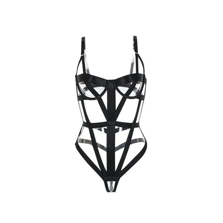 

Binpure Female Solid Color Sleeveless Hollow Out Bodysuit Bandage Lingerie