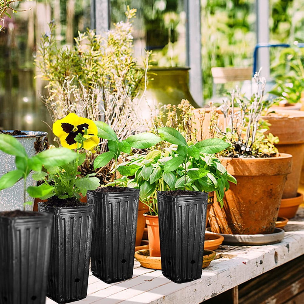 CHENGSI 20 Pack Plastic Deep Nursery Tree Pots 7.8\" Tall Plant Container with Drainage Holes for Indoor Outdoor Gardening Vegetables Flowers Reusable Lightweight Planting Pots