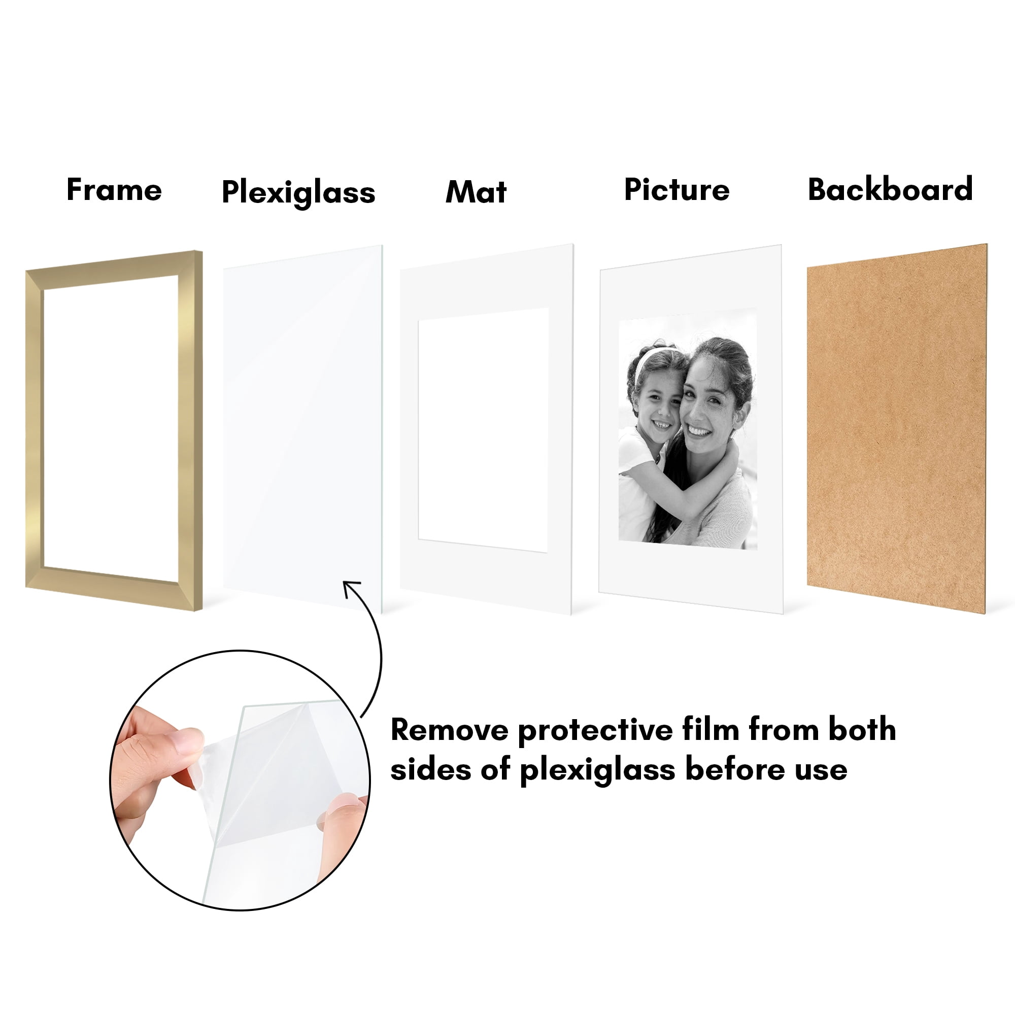 Americanflat 8x12 Picture Frame with Polished Plexiglass with 6x8 Mat 5 Pack Display Photo Galleria - Gold