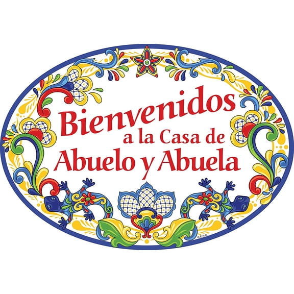 Oktoberfest Haus Bienvenidos a La Casa De Abuelo & Abuela' Ceramic Welcome Sign - 11x8" Yellow Motif