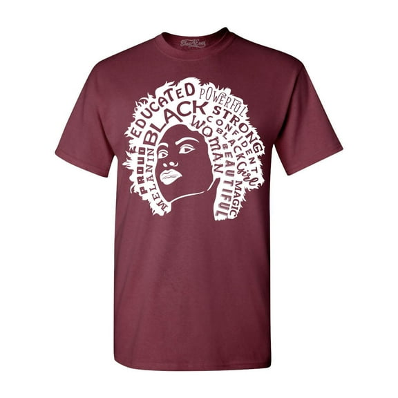 Shop4Ever Men's African American Woman Afro Word Cloud Graphic T-shirt X-Large Maroon