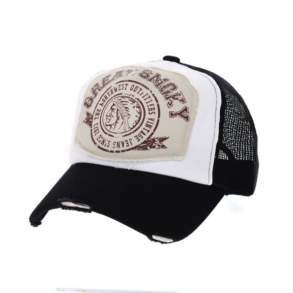 WITHMOONS Vintage Baseball Cap Meshed Distressed Trucker Hat NC1715 (Black)