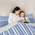 thumbnail image 4 of Castle Fairy Retro Striped Band Twin Comforter Sets 2pcs,Minimalism Dot Heart Bedding Set,Dusty Blue White,Reversible,1 Comforter and 1 Pillowcase, 4 of 6