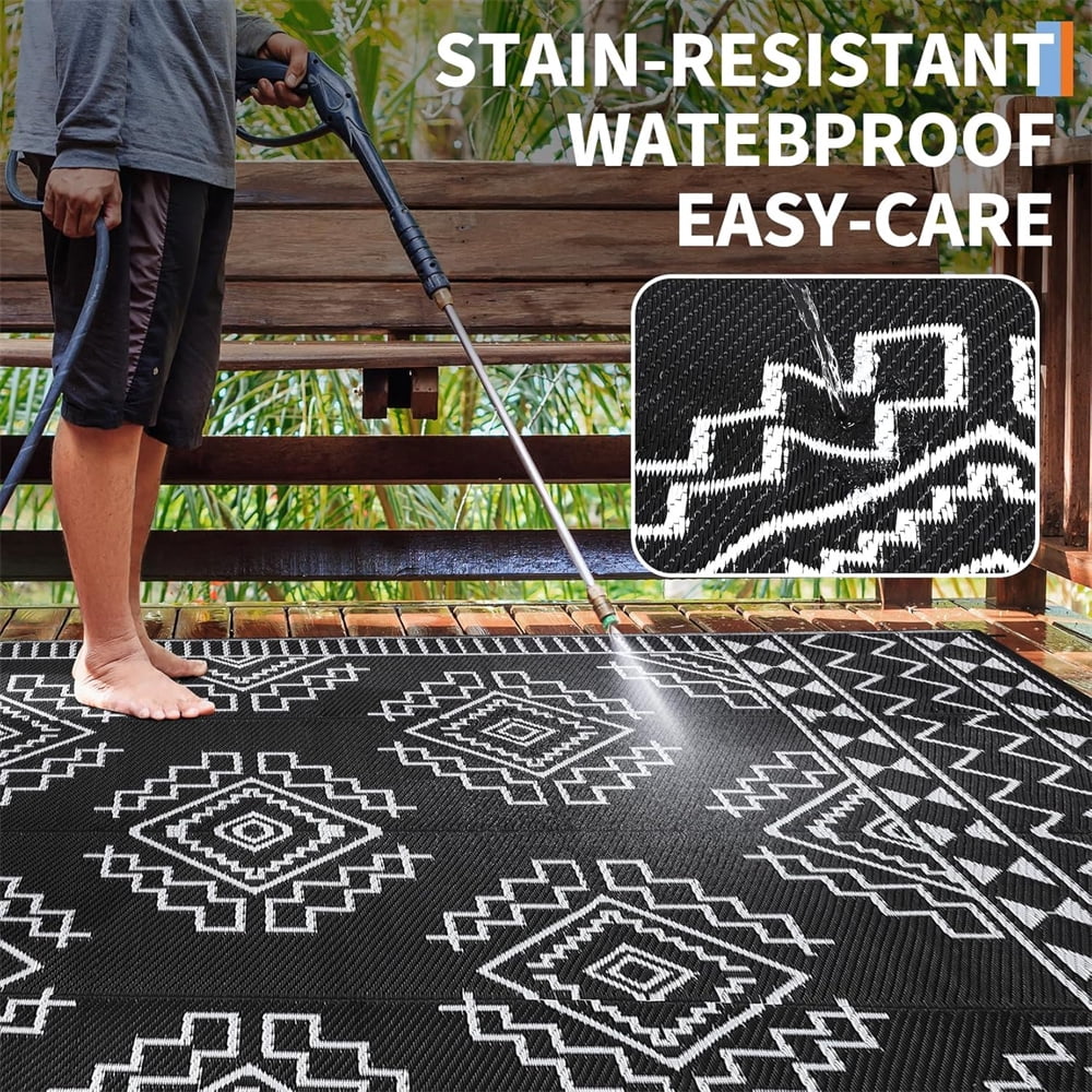 Outdoor Rug for Patio Waterproof 8×10ft/9×12ft/9×18ft Outdoor Reversible Plastic Straw Rug Large RV Mat Outside Camping Carpet for Deck Backyard Balcony Picnic Garden Picnic