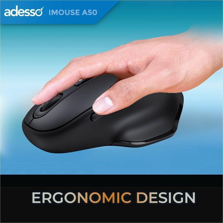 Adesso iMouse A50 Ergonomic Wireless Mouse, Bluetooth and 2.4GHz Dual Mode with USB-C Receiver, CoPilot AI Hotkey, Adjustable DPI, Right Hand Design