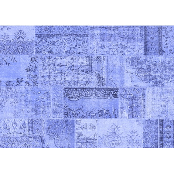Ahgly Company Machine Washable Indoor Rectangle Patchwork Blue Transitional Area Rugs, 3' x 5'