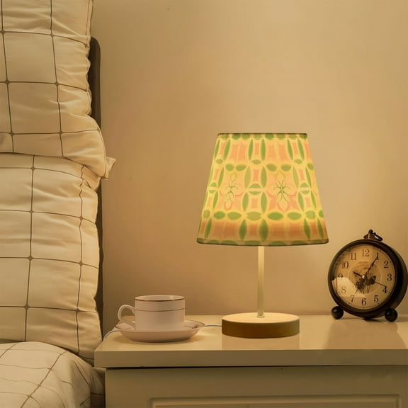Yayeee Mini Table Lamp 10.8" Dimmable with Fabric Shade 3 Color Temperatures, Light Green Geometric