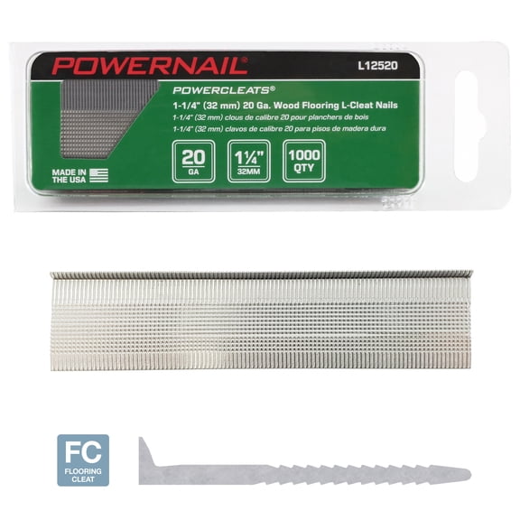 Powernail L12520 20 Gauge 1-1/4 Inch Length HD L-Cleat Nail for Hardwood & Engineered Flooring (Box of 1000)
