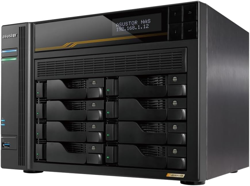 Asustor AS6808T Lockerstor 8 Gen3 8 Bay NAS, Quad-Core 2.3GHz CPU,2x 10GbE Ports,16G ECC DDR5,4x M.2 SSD Slots (Diskless)