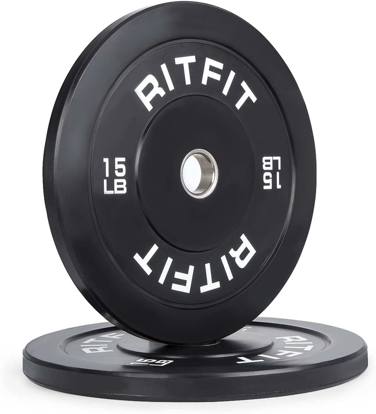 RitFit 15lb Olympic Weight Plate Set of 2, Bumper Plates With Steel