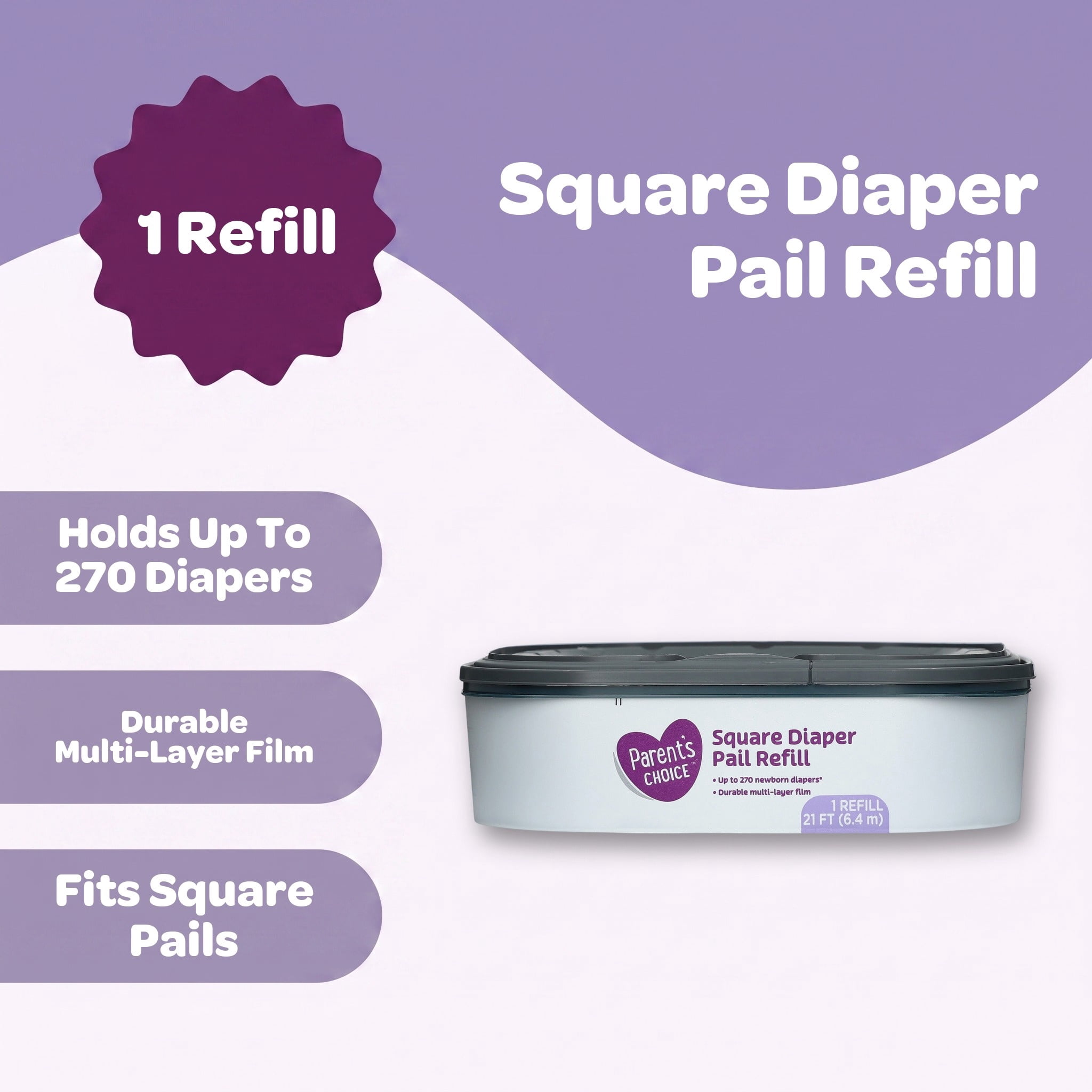 Parent's Choice Square Diaper Pail Refill, Holds up to 270 Newborn Diapers
