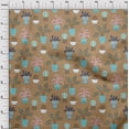 thumbnail image 4 of oneOone Polyester Spandex Brown Fabric Flower Pots Motif Sewing Material Print Fabric By The Yard 56 Inch Wide, 4 of 4