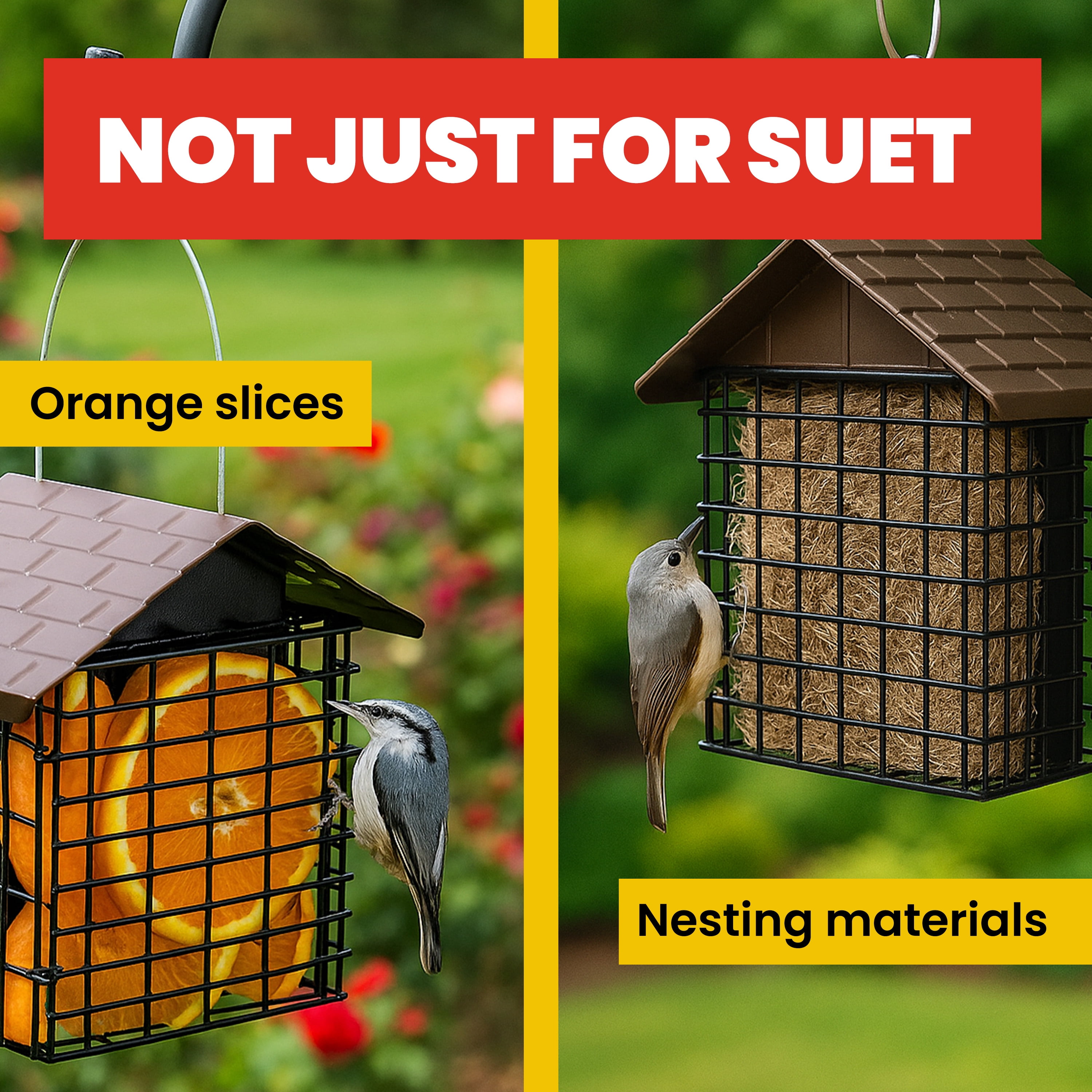 More Birds Double Suet Feeder with Weather Guard, 6.5" L X 4.25" W X 7.25" H, Brown