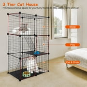 TeqHome 3-Tier Detachable Cat Cage Metal Cat Playpen Cage with 3 Doors 2 Ladders Large Cat Kennel for 1-2 Cats - 28.15L x 13.97W x 42.12H, Black