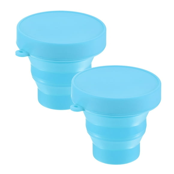 Uxcell 2 Pack Collapsible Travel Cup, 5.7oz(170ml) Silicone Portable Foldable Water Cup Bottle [Sky Blue]