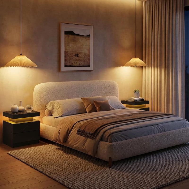 Howcool LED Nightstand, 2 Drawer Bedside Side Table with LED Lights for Bedroom Living Room