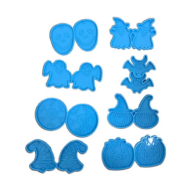8 unids/set pendientes de Halloween Molde de resina epoxi colgantes de gota de oreja molde de silicona manualidades Diy joyería collar herramientas de fundición