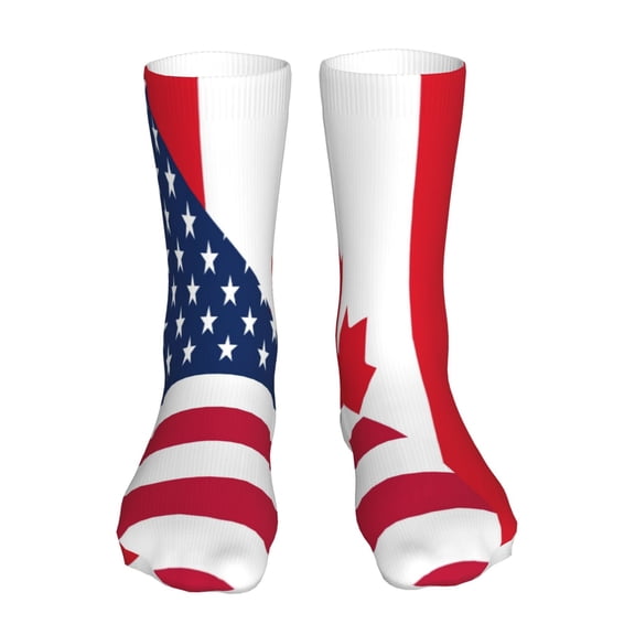 Easygdp USA Canada Flag Ankle Socks for Women Stocking Mid Calf Socks Ultra Stretchy for Boots Sneakers Loafer