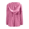 thumbnail image 6 of ManxiVoo Women's Chunky Cable Knit Hooded Pullover with V Neck and Long Sleeve Oversized Loose Fit for Cozy Winter Days XL Size Pink, 6 of 6