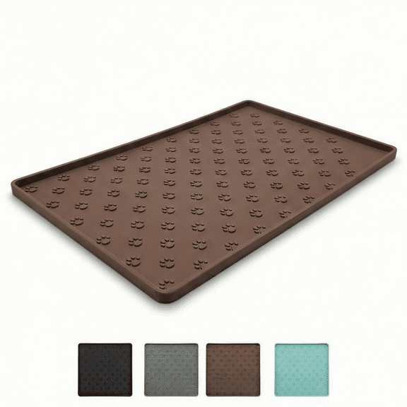 FancyKitty Home Series Waterproof Silicone Cat Placemat with Silicone Pet Feeding Mat, 19" x 12" , Brown Paw Print Texture