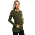 thumbnail image 4 of HA-EMORE Women's Maternity Shirts Round Neck Side Button Long Sleeve Pleated Top T-shirt Olive S, 4 of 7