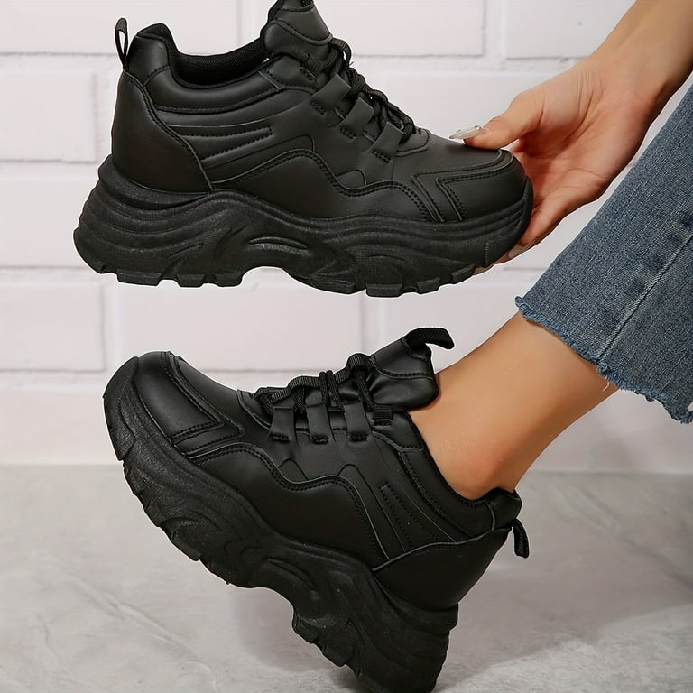 Women's Platform Chunky Sneakers, Solid Color Lace Up Height Women's Platform Chunky Sneakers, Solid Color Lace Up Height
