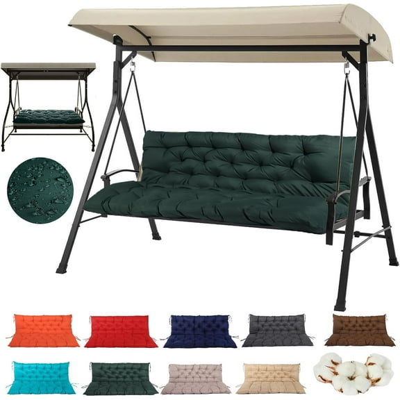 Swing Cushions Replacement,2-3 Seat Outdoor Waterproof Porch Swing Cushions, Thickened 4-Inch Cushions with Backrest and Ties for Outdoor Patio Porch Garden Swing Cushions (Dark Green, 47x40in)