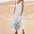 thumbnail image 2 of Beach Dresses for Women Fashion Solid Color Sleeveless Round Neck Pocket Dress Skirt A-Line Party Dress with Pockets White (Size:S-5XL), 2 of 5