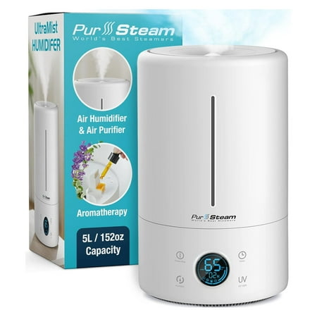 PurSteam Humidifiers for Large Room & Bedroom, 5L Cool Mist Ultrasonic -Quiet Oil Diffuser for Baby Nursery and Plants, Humidifying Unit for Whole House, Auto Shut-Off, Up to 20h of Operating