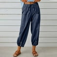 thumbnail image 2 of CHOK Ladies Capris with Pockets Cotton Linen Blend Drawstring Solid Womens Summer Pants Comfy Trousers(XL White), 2 of 6