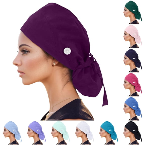 HNMKIU Unisex Baseball Cap with Built-in Sweatband Buttons Scrub Bouffant Hat for Men Women Purple,One Size