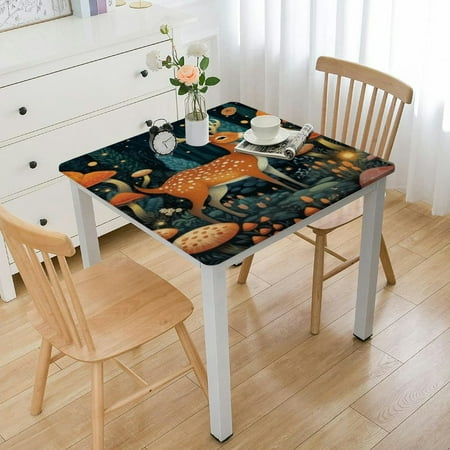 

Tablecloth Fantasy Forest Mushrooms Grass Round Tablecloth Waterproof Kitchen Room Picnic Party Table Cloth 52*52