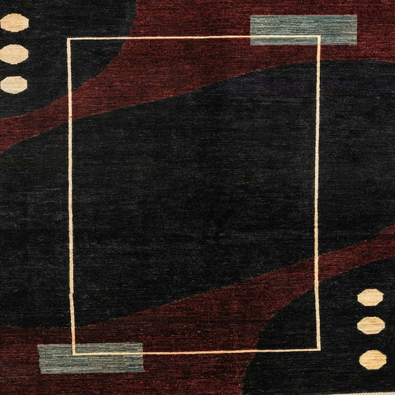 Ahgly Company Machine Washable Indoor Square Abstract Burgundy Brown Area Rugs, 6' Square