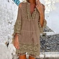thumbnail image 2 of Lilgiuy Women Loose Casual Solid Lace Embroidery Patchword Dress V-Neck Dress, 2 of 5