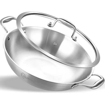 13 Inch Tri-Ply Stainless Steel Wok Pan with Lid,5.5 Qt Induction Cooking Pot,Dishwasher and Oven Safe