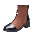 thumbnail image 2 of LSLJS Pointed Thick Heeled Front Zippered Low Plush Short Boots, 2 of 6