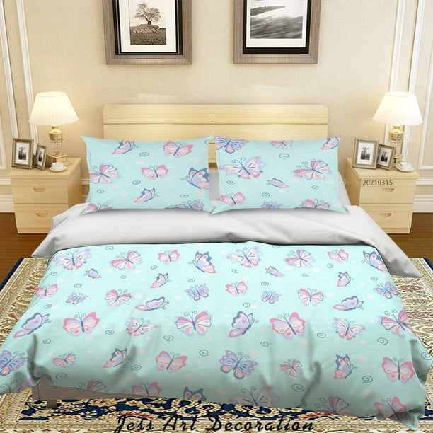 3D Acuarela Azul Mariposa Funda nórdica Juego de cama Set Funda nórdica