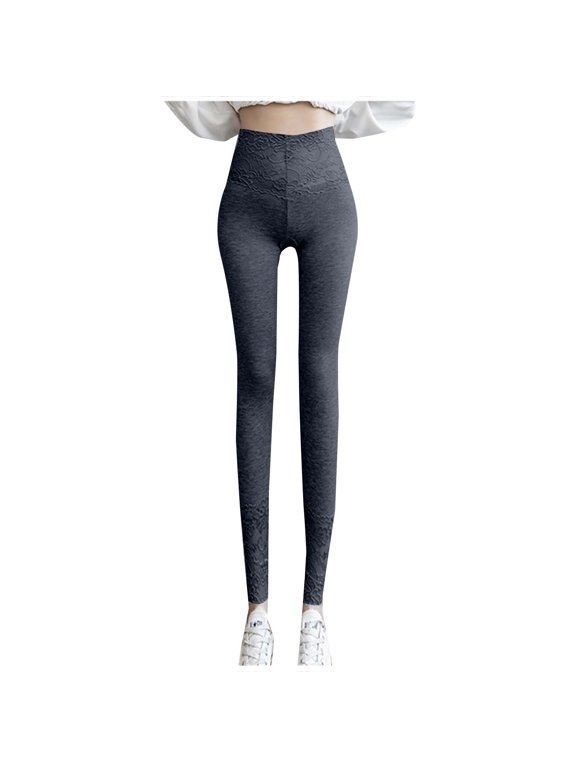 Women's Lace Trim Leggings Tummy Control Long Pants High Waisted Slim-Fit Leggings Modal Warm Underwear Stretch Skinny Leg Pant Seamless Non See-Trought Bottoms Comfy Soft Loungewear