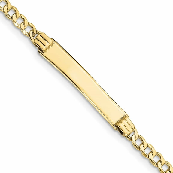 10K Yellow Gold Semi-Solid Curb Link Id Bracelet (7 X 5.22) Made In United States 10dcid106-7