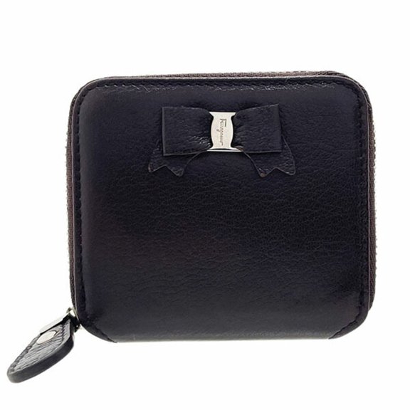 Pre-Owned Salvatore Ferragamo Vara Coin Case, Leather, Dark Brown, Size 22, 7670, Ribbon,...
