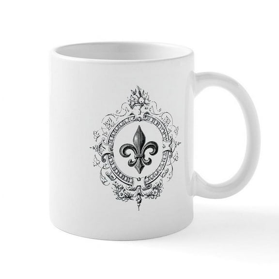 CafePress - Vintage French Fleur De Lis Mug - 11 oz Ceramic Mug - Novelty Coffee Tea Cup