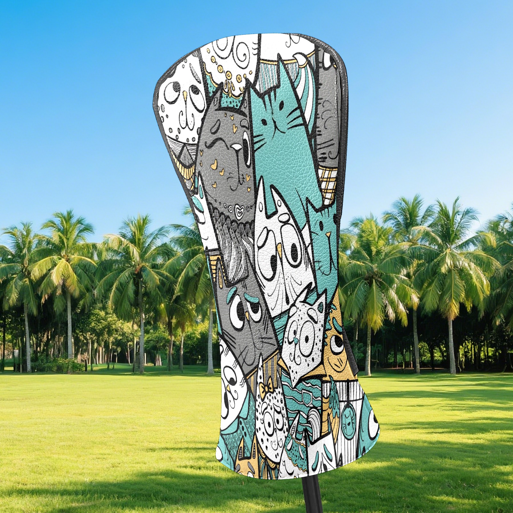Golf Club Covers, Cat Premium PU Leather Driver Hybrid Putter Head Covers with Velvet Lining, Waterproof Golf Gifts for Men Women