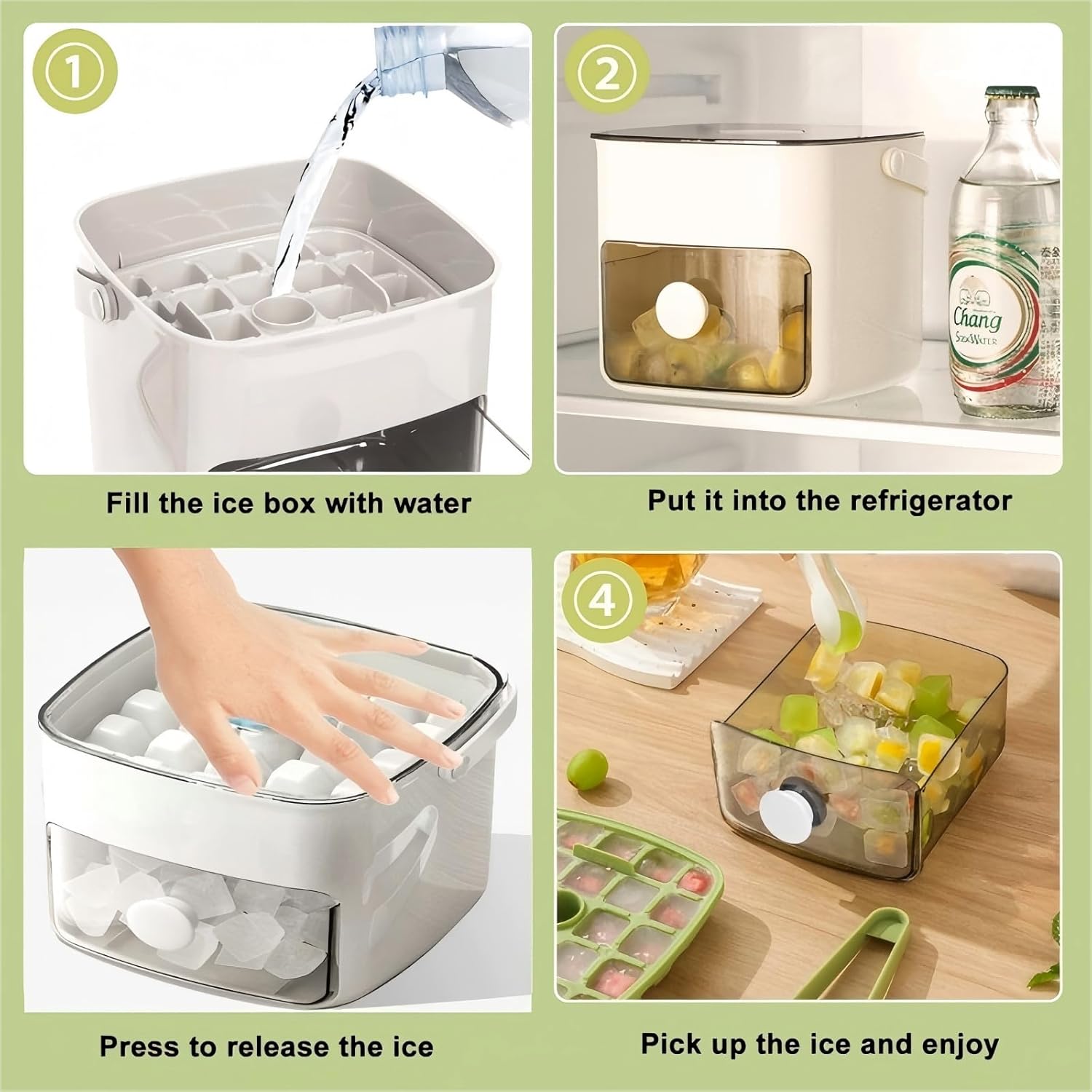 DEA Ice Cube Tray with Lid & Bin Ice Maker for Freezer Ice Trays Ice Container- Ice Molds for Whiskey, Cocktail, Coffee Drinks, Beer with Ice Tongs Kitchen Gadgets Tools (White)