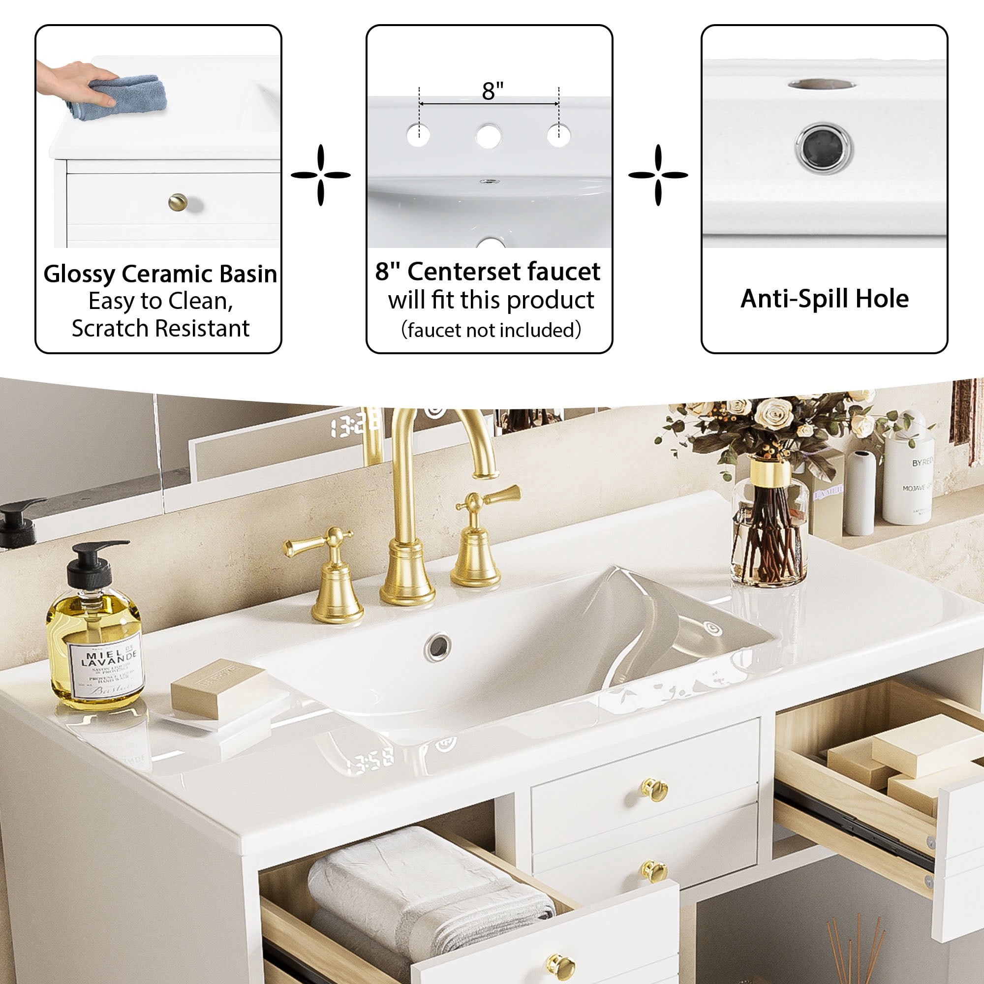 Harper & Bright Designs 36" Bathroom Vanity with Sink, Bathroom Storage Cabinet with Drawers, Single Sink Bathroom Vanity with Soft Closing Doors, White