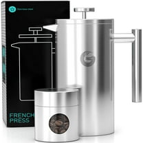 Coffee Gator Large Stainless Steel Cafetiere Coffee Maker - Vacuum Insulated French Press - with Mini Storage Canister - 1 Litre, Stainless Steel