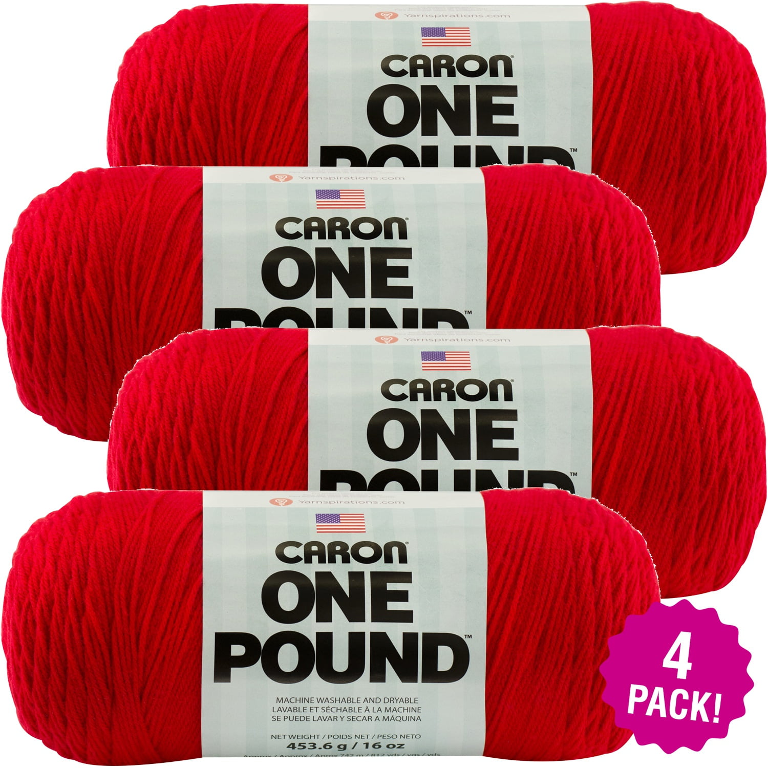 Caron One Pound Yarn Scarlet, Multipack of 4