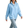 thumbnail image 7 of Womens Knit Mock Neck Sweater Solid Color Loose Fit Long Sleeve Button Up Pullover Tops for Fall Winter, 7 of 7