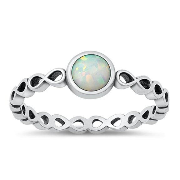 CHOOSE YOUR COLOR White Simulated Opal Ring .925 Sterling Silver Infinity Band CZ Female Size 8