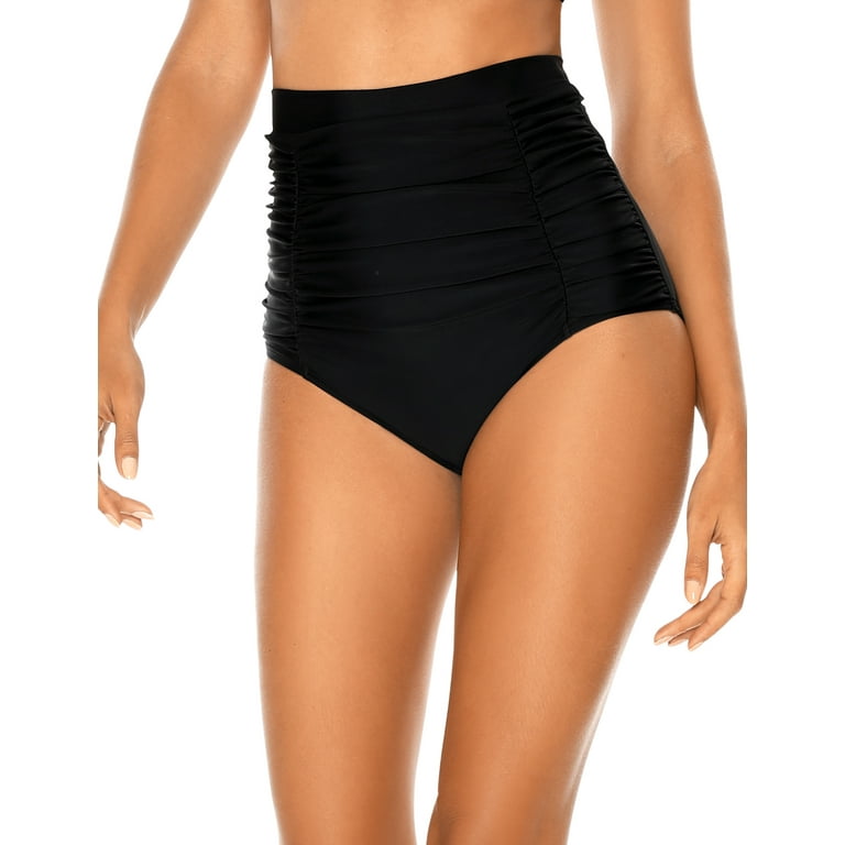 RELLECIGA Women's Black High Waisted Ruched Bikini Bottom Size X-Large