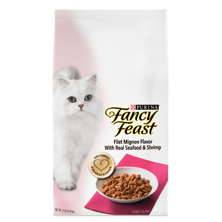 Fancy Feast Filet Mignon Flavor with Seafood and Shrimp Dry Cat Food, 12